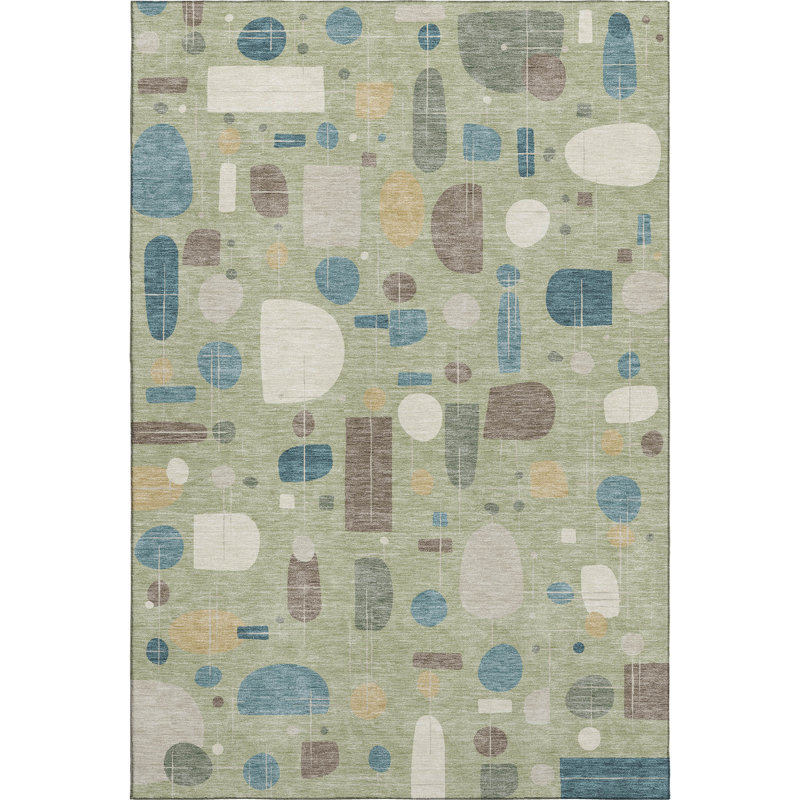 Premium Machine Washable Mayfield AMF2393 Geometric Rug, Aloe, 3' x 5'