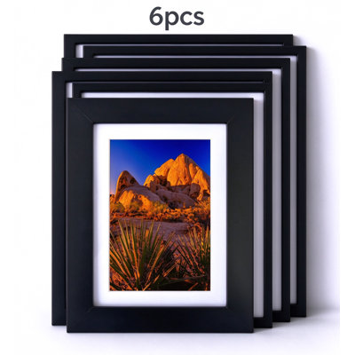 Set of 6 White 5×7 Picture Frames, MDF Wall Mount Frames with PS Glass & Acid-Free Mat – Horizontal/Vertical Display for Photos, Art, Certificates