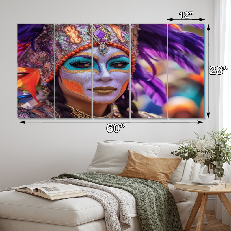 «New Orleans Mardi Gras Celebrations II - World Cultures», reproduction d'art sur toile - 5 panneaux égaux