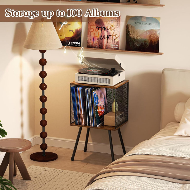Support pour tourne-disque avec rangement jusqu'à 100 albums, petit support pour disque vinyle