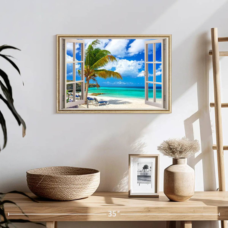 Scène de fenêtre, Cadre flottant en bois naturel, 19 po x 13 po