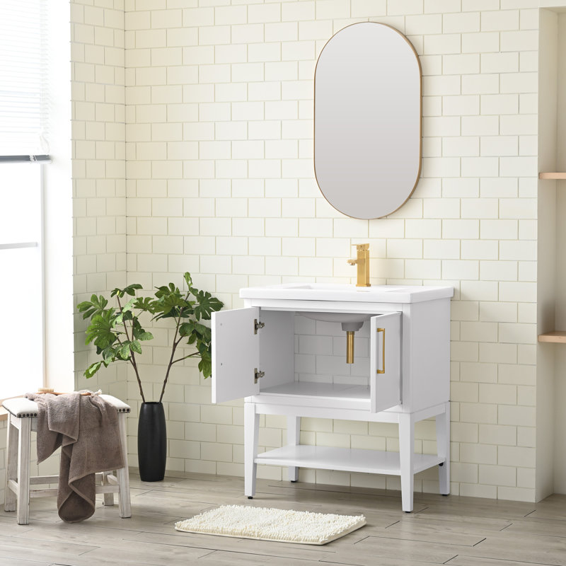 Meuble-lavabo simple 30 po avec plateau en céramique Cheriton, Blanc