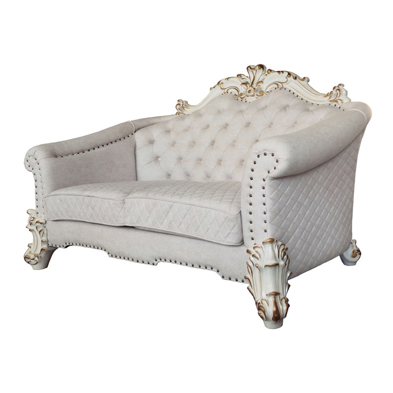 Vendome II Gray Tufted Fabric Sofa with Nailhead Trim
