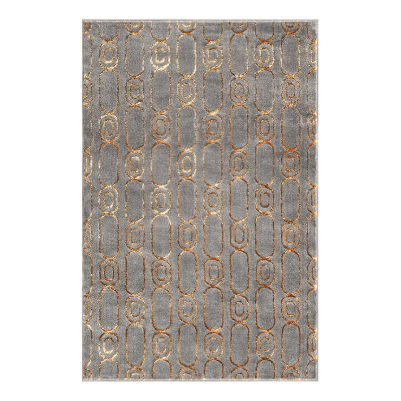 Tapis gris et doré Latitude Run® Colonne Nikica, Rectangle 4 pi 1 po x 6 pi 1 po