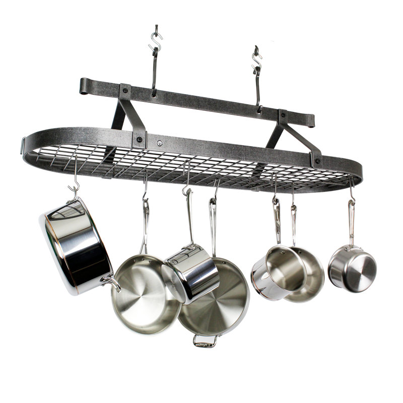 Premier USA Handcrafted Gourmet 3 ft Classic Oval Hanging Pot Rack, 22" H x 36.5" W x 17" D, Hammered Steel