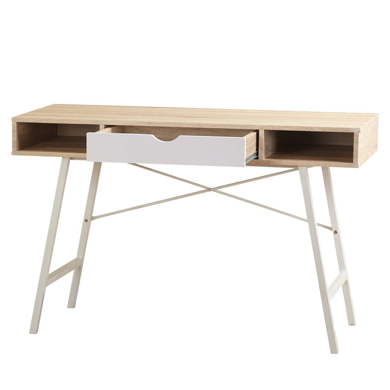 Decio Steel Writing Desk, Natural/White