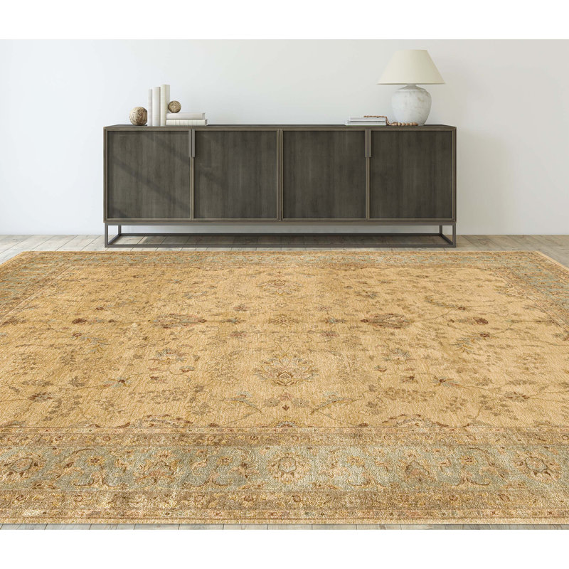 Wool Oriental Area Rug in Camel/Light Green, Rectangle 15' x 20'