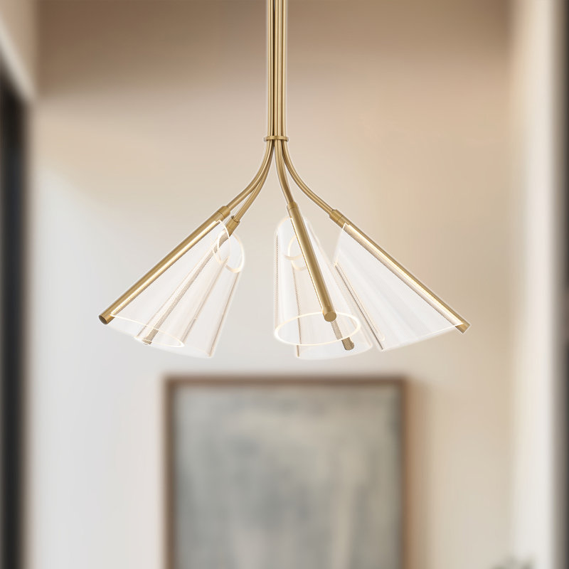 Mulberry 4 - Light LED Chandelier, Brushed Gold/Light Guide