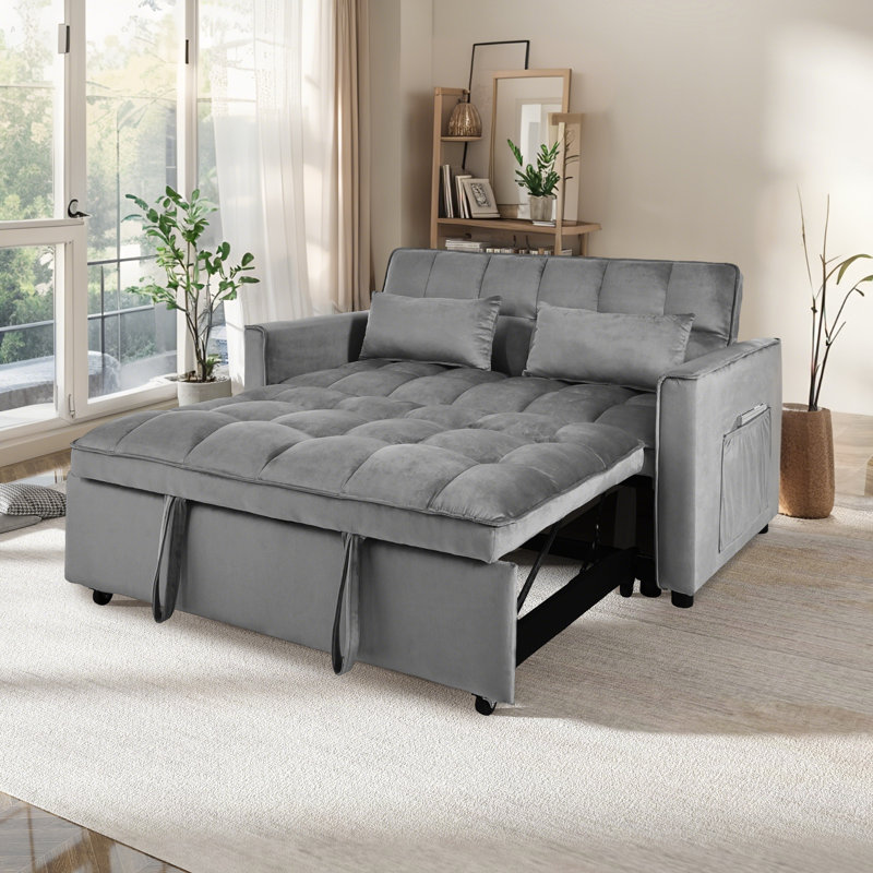 3-in-1 Convertible Sofa Bed With Reclining Backrest, Pull-out Couch With Pillows, Dark Gray Velvet