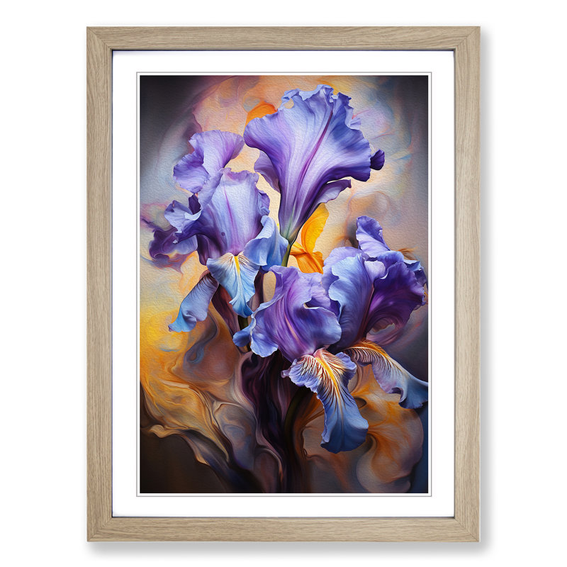 Iris Flower Modern - Single Picture Frame Print on Wood, Oak Framed, 34cm H x 25cm W x 2cm D