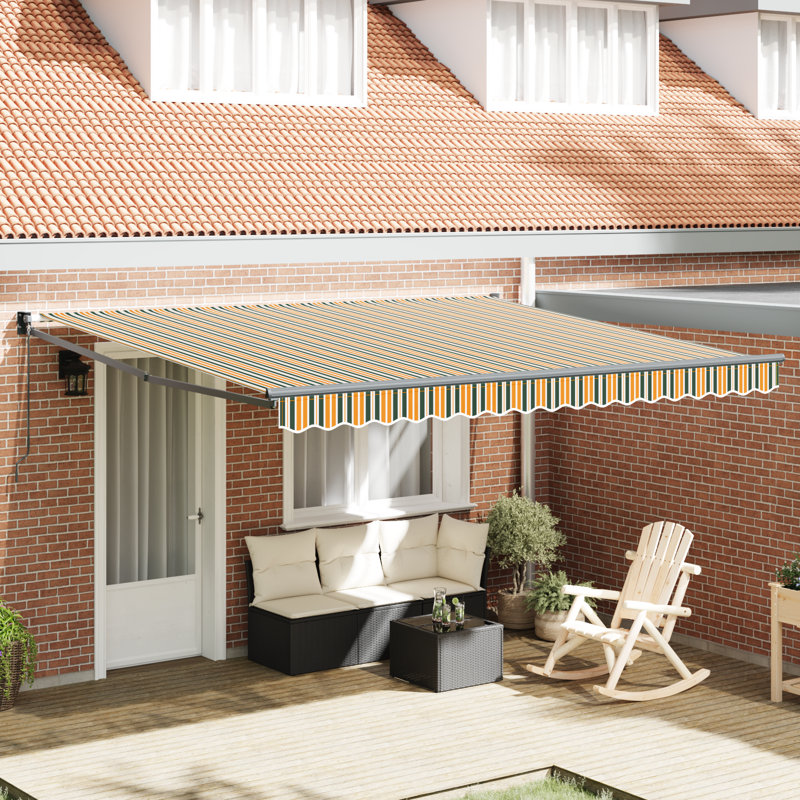 Brayden Studio 300cm D PVC-coated polyester Cover Retractable Patio Awning, 400 cm W x 300 cm D, Green/Yellow Striped