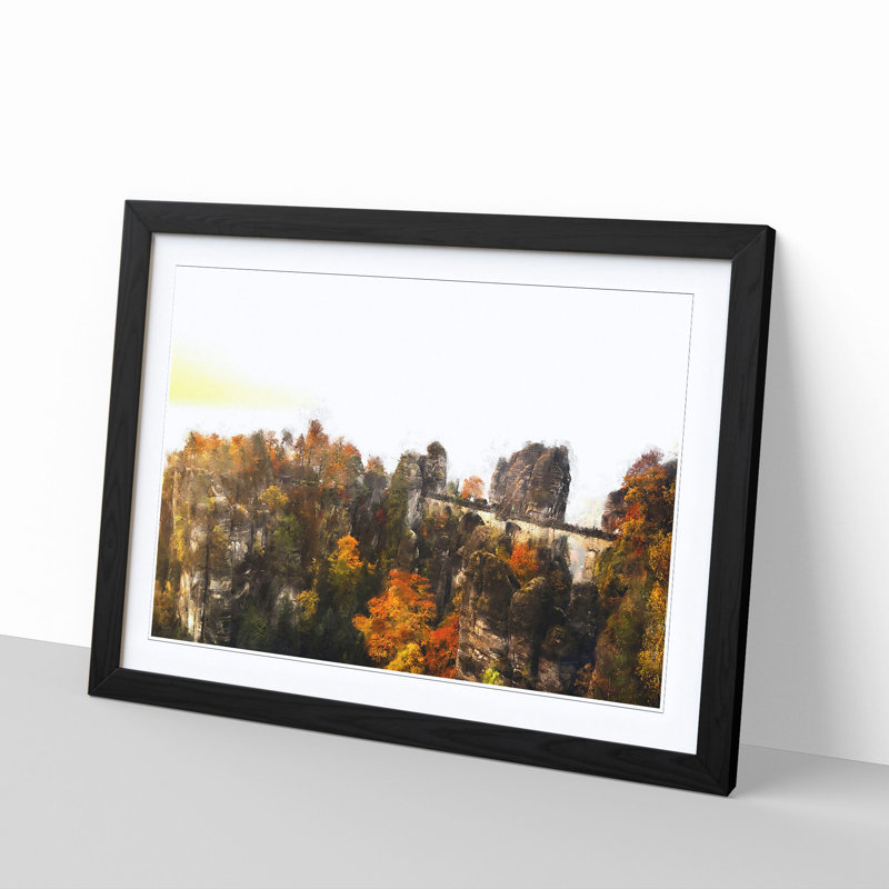 The Bastei Bridge in Germany - Picture Frame Painting Print, 62cm H x 87cm W x 2cm D, Black Framed