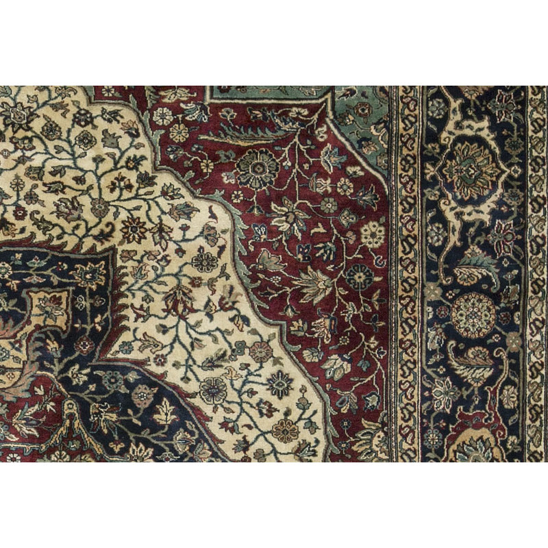 Hand-Knotted High-Quality Cream and Blue Area Rug