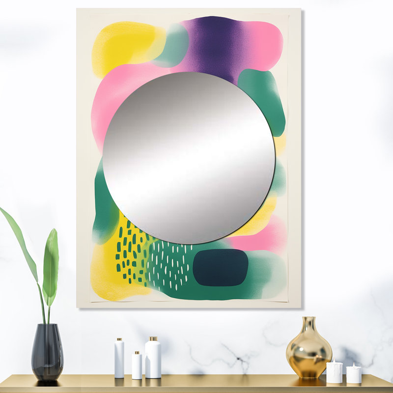 Mingche Yellow and green Abstract collages enchantment - Abstract Unique Wall Mirror, Modern Mirror, Printed Metal Art