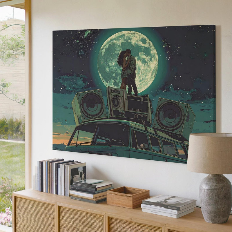 Rétro Van Moonlight Romance Canvascosmic, amour et aventure, art mural sur toile, prêt à accrocher, H 20 po x l 30 po