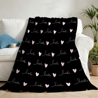 Jeté en molleton noir flanelle ultra doux, imprimé romantique