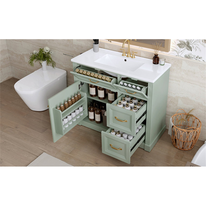 Meuble-lavabo 36 po avec lavabo, Vert/doré