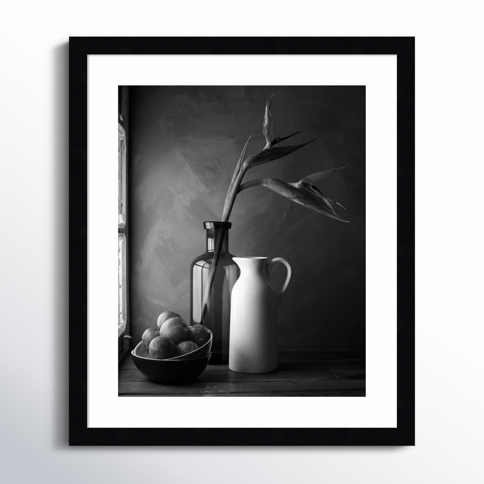 Plums and Jars Still Life Photo Print, 18" H x 16" W, Black