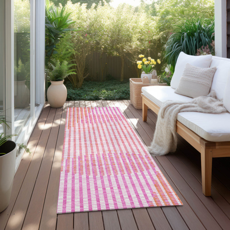 Chayden intérieur / extérieur lavable à la machine ACN1001 - rose, Tapis de couloir 2 pi 3 po x 7 pi 6 po