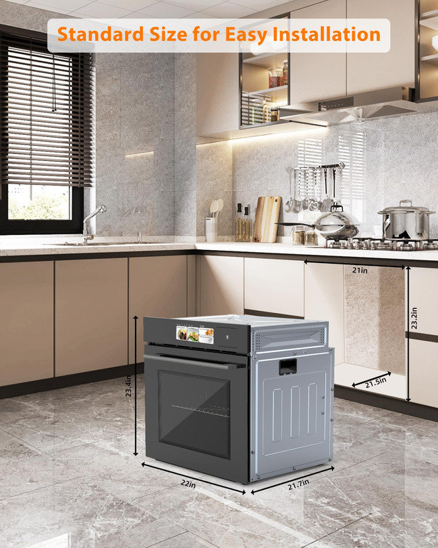 Four mural simple 24 po - Électrique encastré avec modes vapeur, gril et friture d'air, 3000 W, 2,5 pi³ pi, acier inoxydable, écran tactile TFT