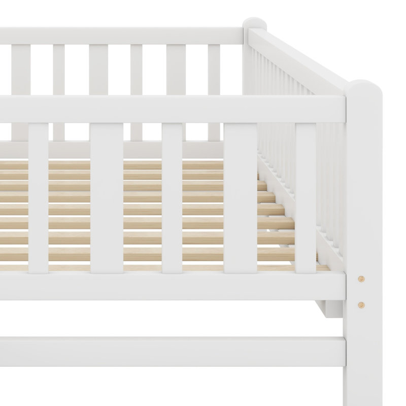 Structure de lit en bois avec rails de sécurité, White