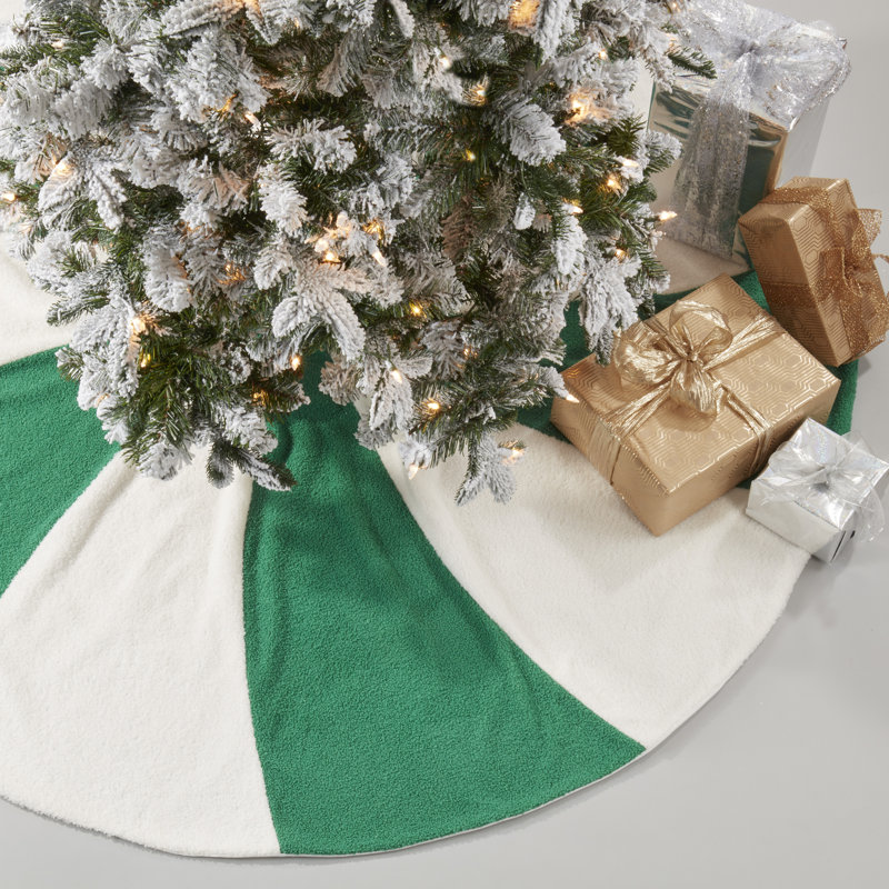 Festive White and Green Candy Cane Tree Skirt, 54"