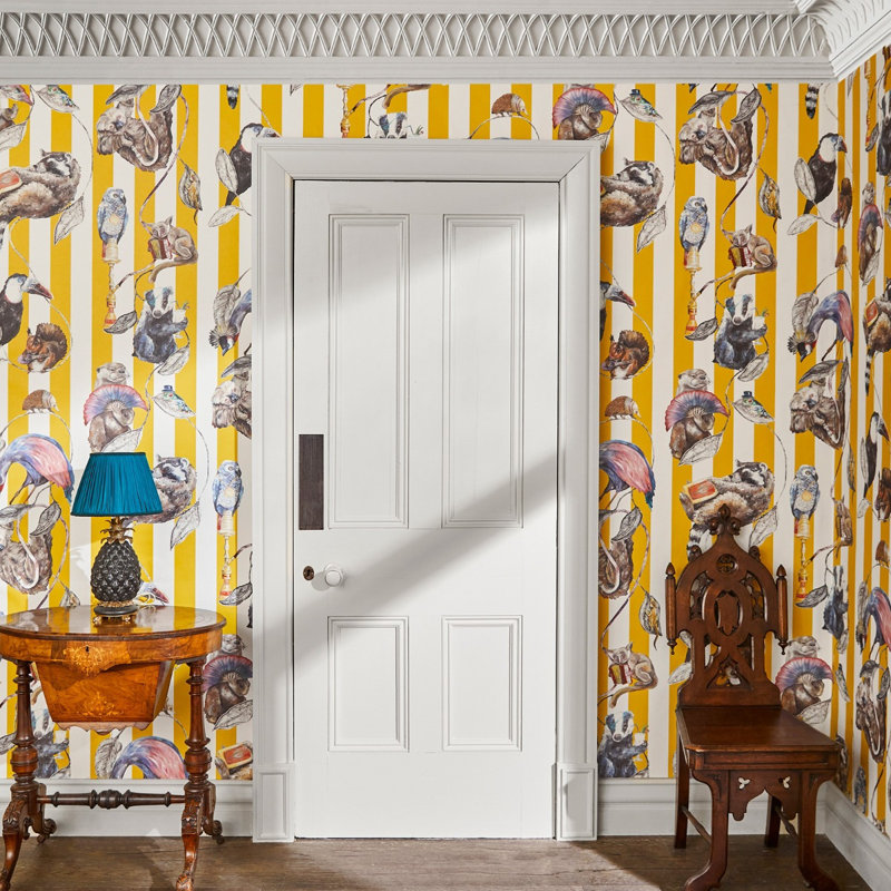 Hackney Empire 9.84' L x 70.8" W Wallpaper Roll, Yellow/White/Pink