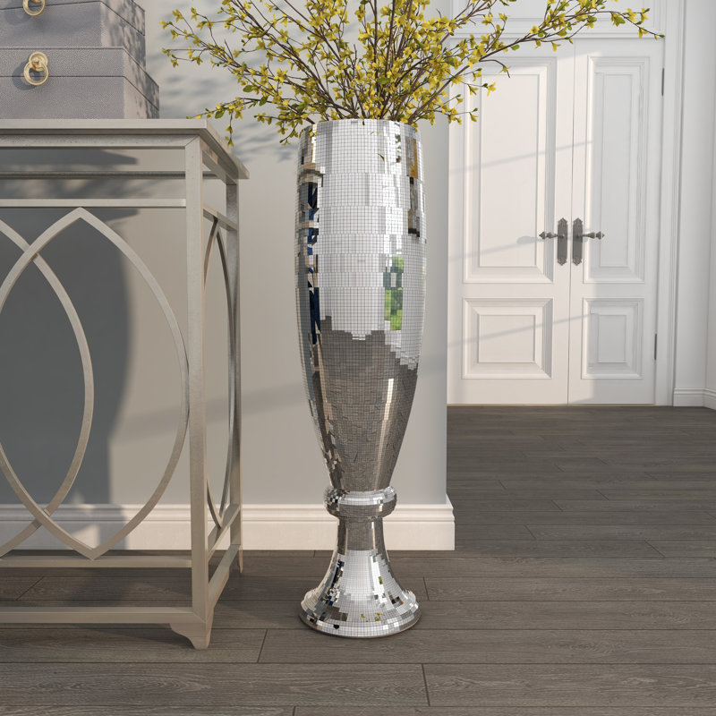 Tall Silver Mosaic Mirror Inlay Decorative Floor Vase