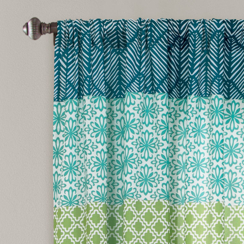 Lush Decor Bohemian Stripe Room Darkening Curtain Panels Pair Drapes (Set of 2), Blue/Green