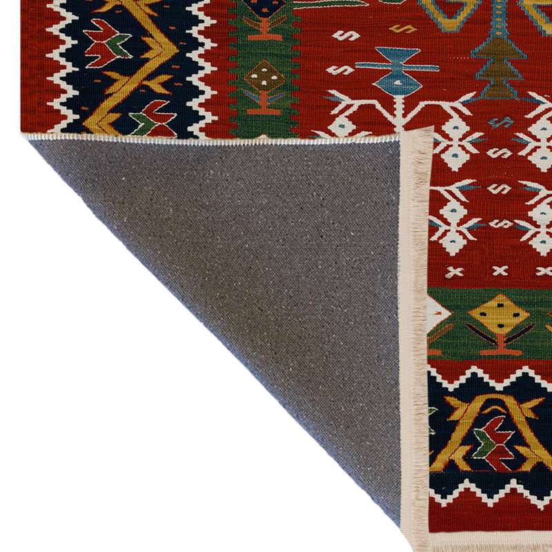 Tapis décoratif rétro multicolore à motif rouge, Rectangle 5 pi 1,02 po x 7 pi 6,55 po