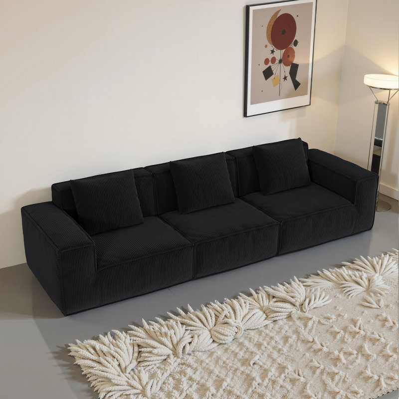 Canapé modulaire modulaire à conversion libre, H 28,3 po x l 118 po x P 39,4 po, 3, Noir, noir, noir, noir