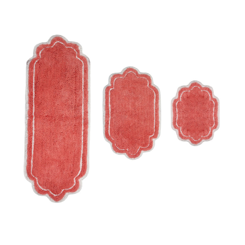 Dobrinka Cotton Bath Rug Set, Machine Washable, Quick Dry, Absorbent - 3 Piece Set, Coral