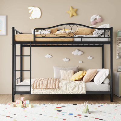 Modern Twin Over Twin Metal Bunk Bed With Ladder and Guardrails  Heavy Duty  400 Lbs Capacity  No Box Spring Needed  Easy Assembly  Black