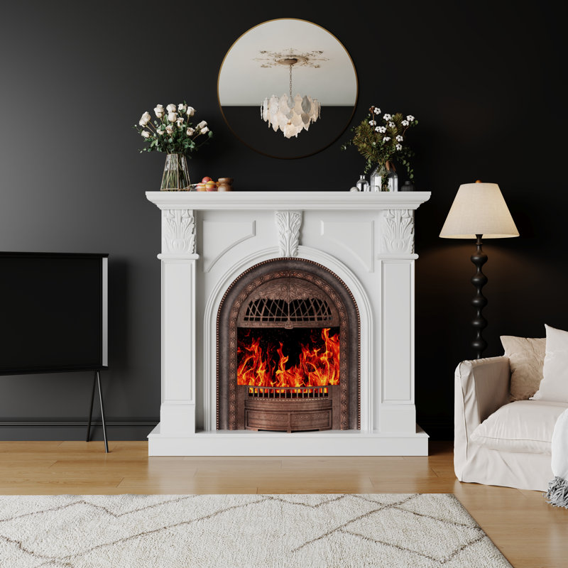 47" W Electric Fireplace Tv Stand With Mantel Farmhouse, White/Copper