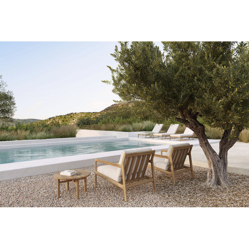 Jack Outdoor Teak Chaise Lounge, Teak Black Frame/Off White Cushion