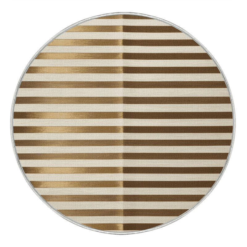 Tapis beige à rayures horizontales lavable à la machine, Rond 6 pi