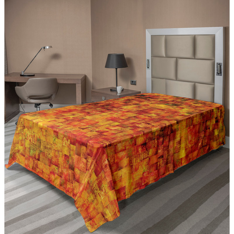 Ambesonne Top Flat Sheet Curving Art, Twin XL Flat Sheet, Orange Mustard Geometric