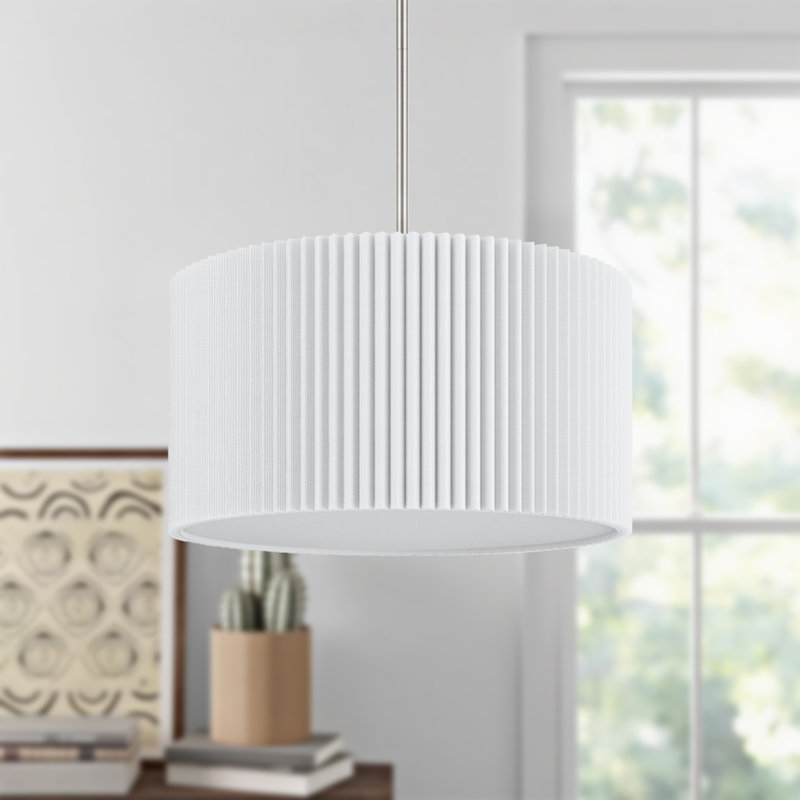4-light 21" Electroplating Brass White Modern Linen Shade Drum Chandelier Pendant for Dining Room, Polished Nickel