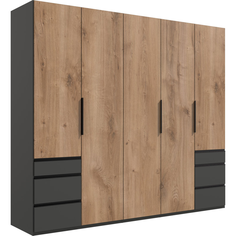 Guardino 5 Door Wardrobe, Graphite/Plank Oak, 236cm H x 250cm W x 58cm D
