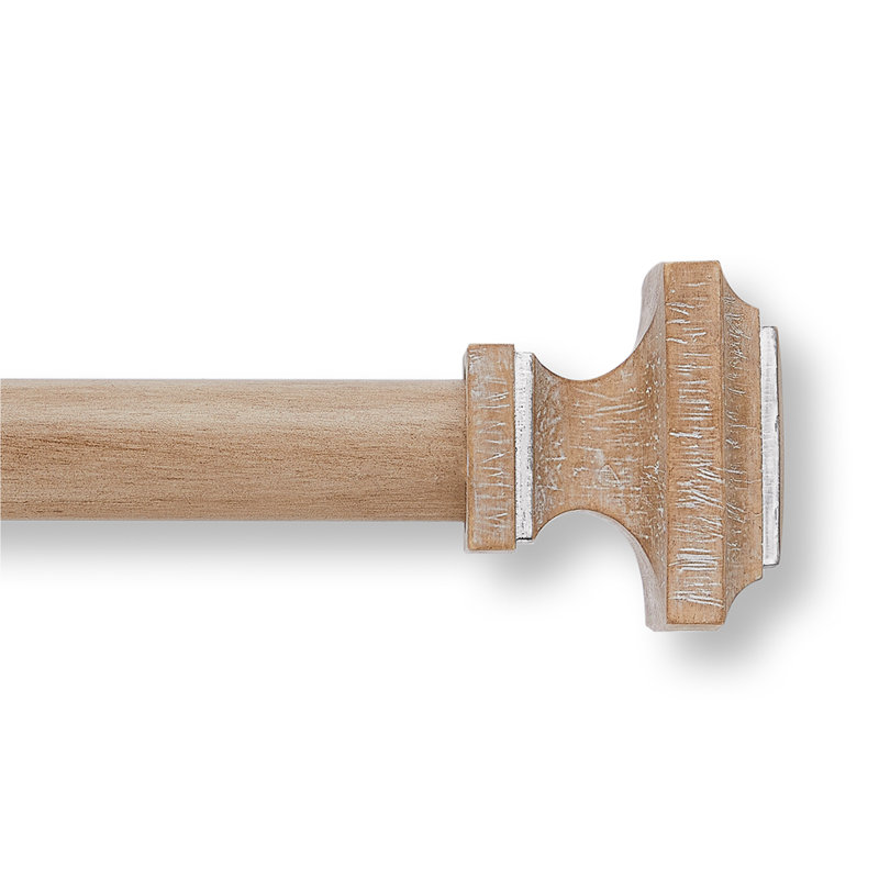 Weathered Oak Farmhouse Adjustable Curtain Rod Set with Square Finials