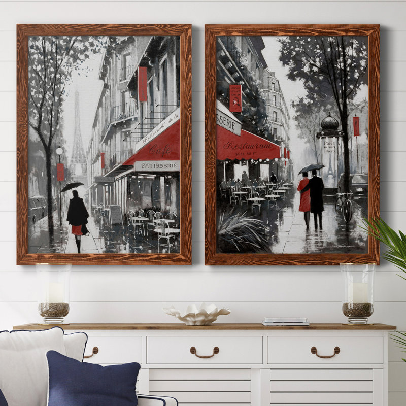 «Rainy Paris I», ensemble de 2 reproductions d'art, H 37,5 po x l 55 po x P 1,5 po, Toile avec cadre érable, Pas de tapis