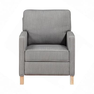 Push Back Reclining Chair Fabric Upholstery Cushion Seat Solid Wood Furniture 1Pc