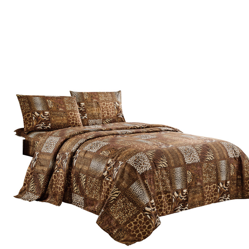Polyester Box Stitch Animal Print Comforter, Queen Comforter + 2 Standard Shams 