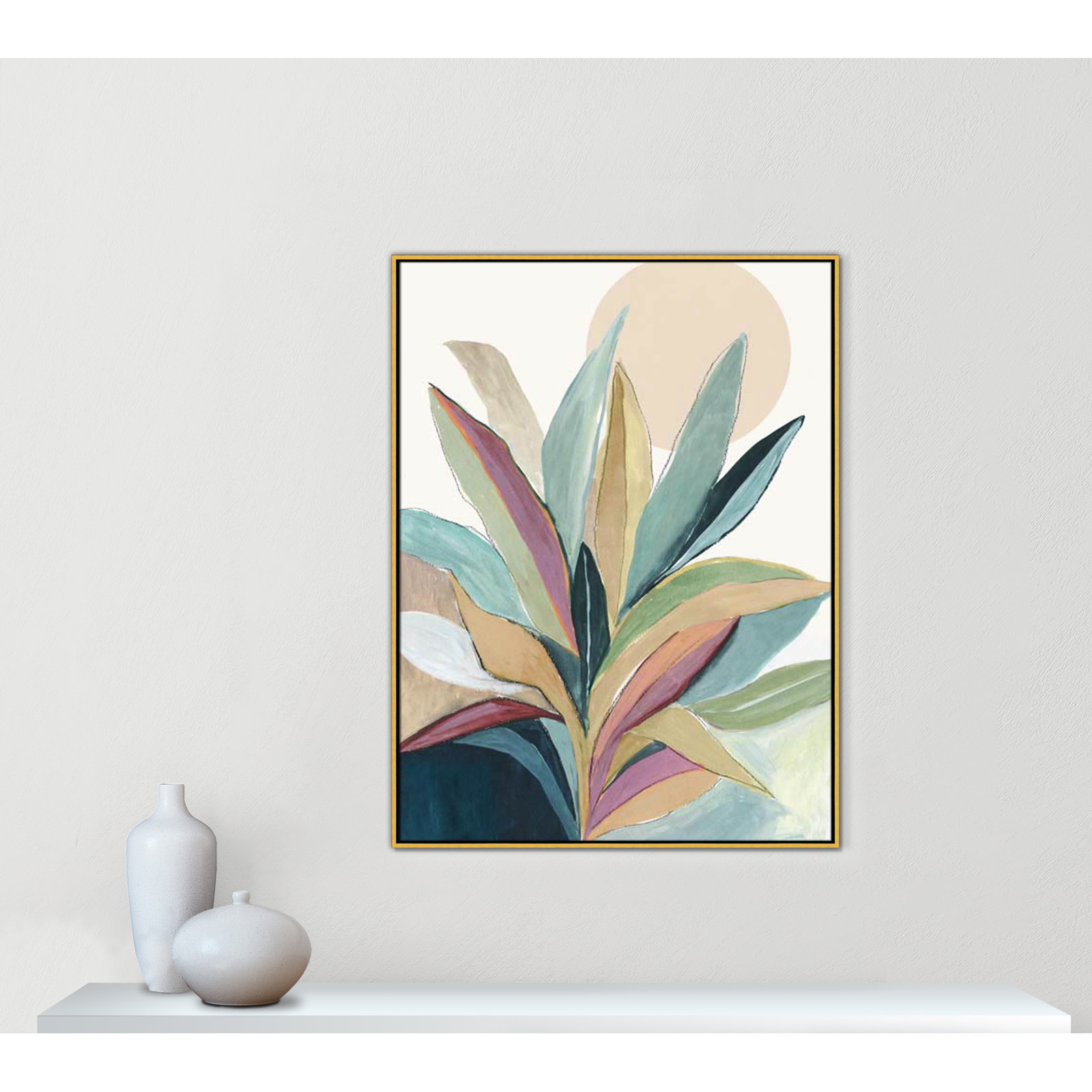 Byer "Sunny Bright Leaves I" Print by Asia Jensen, Gold Floater Framed, No Mat, 49.5" H x 37.5" W x 2" D