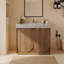 Meuble-lavabo simple 36 po avec lavabo encastré en céramique, comptoir en pierre frittée en marbre gris, armoire en bois brun avec portes incurvées sculptées, charnières à fermeture en douceur