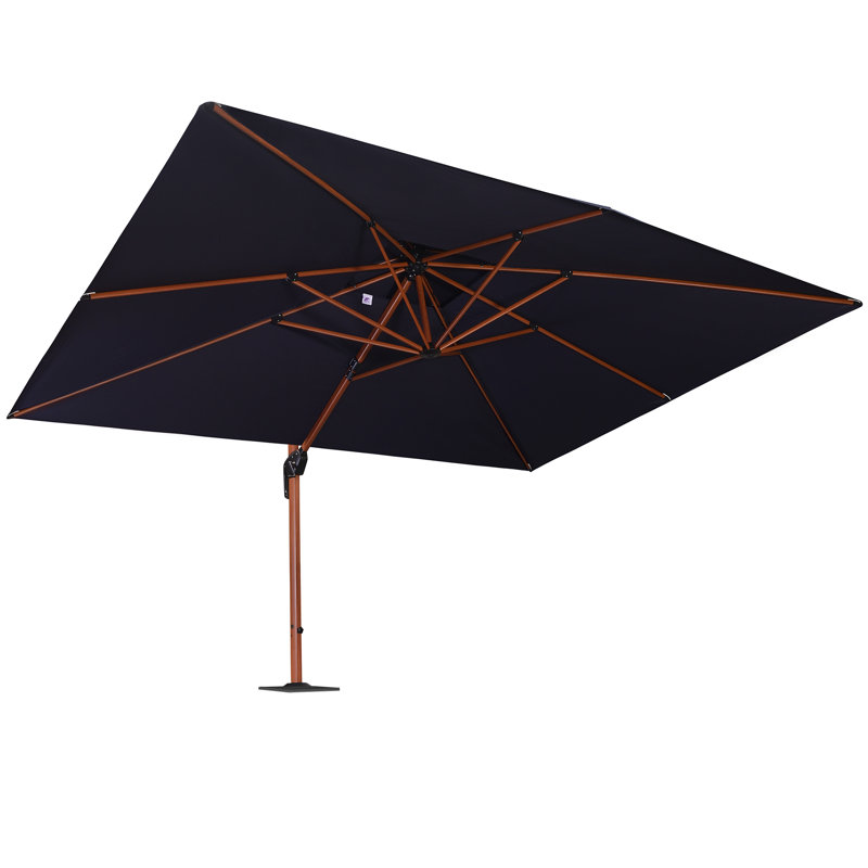 156'' x 120'' Double Top Wood Pattern Rectangle Umbrella with Steel Plate Base, Navy