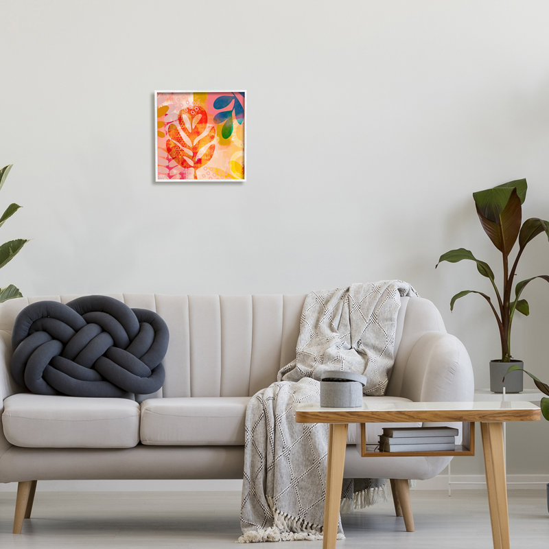 Feuilles contemporaines vives encadrées sur bois, H 12 po x l 12 po x P 1,5 po, Giclée encadrée blanc bord de mer