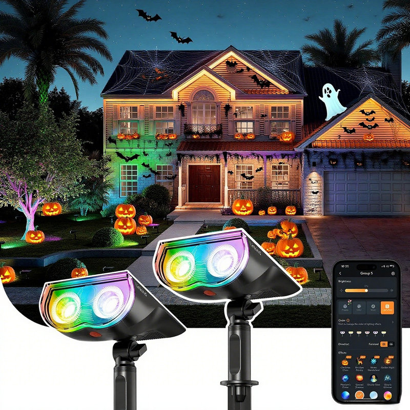Smart Solar Lights SL5C Solar Spotlight 2 Pack, Color-Changing LED Outdoor Spotlights, Waterproof Solar-Powered Lights For Garden, Yard, Lawn, Patio