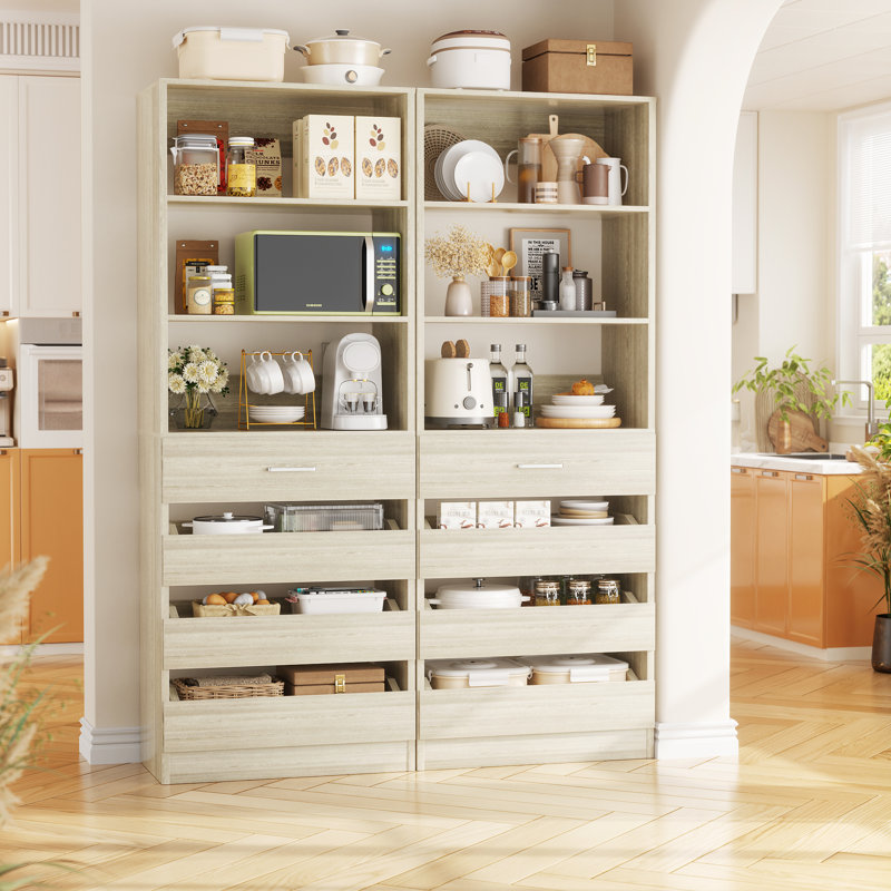 Freestanding Closet System with Wood Drawers, Washed Oak