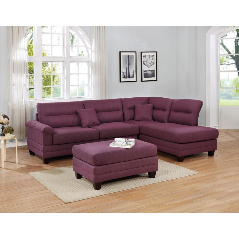 Upholstered L-Shaped Sectional Reversible, Warm Purple
